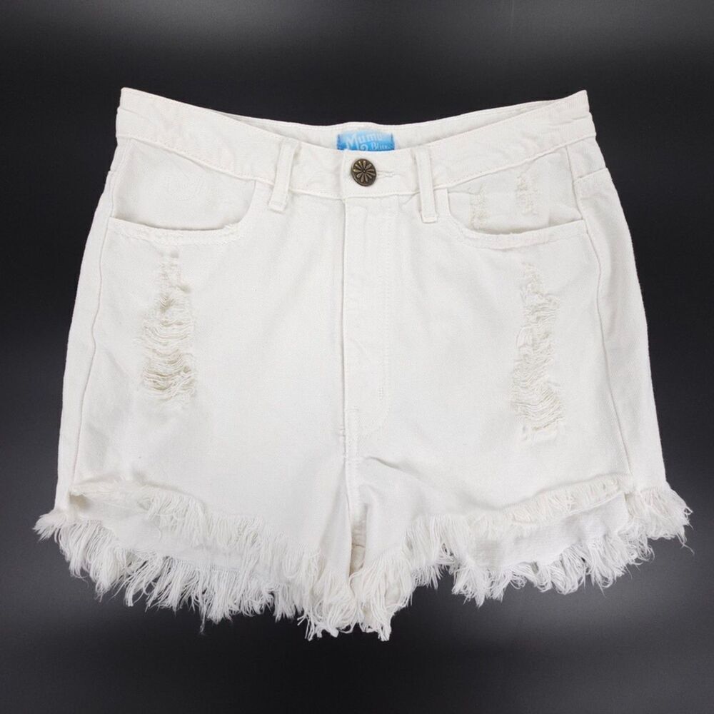 Show Me Your Mumu Wyoming High Waisted Shorts Coco Colada White Distressed Boho